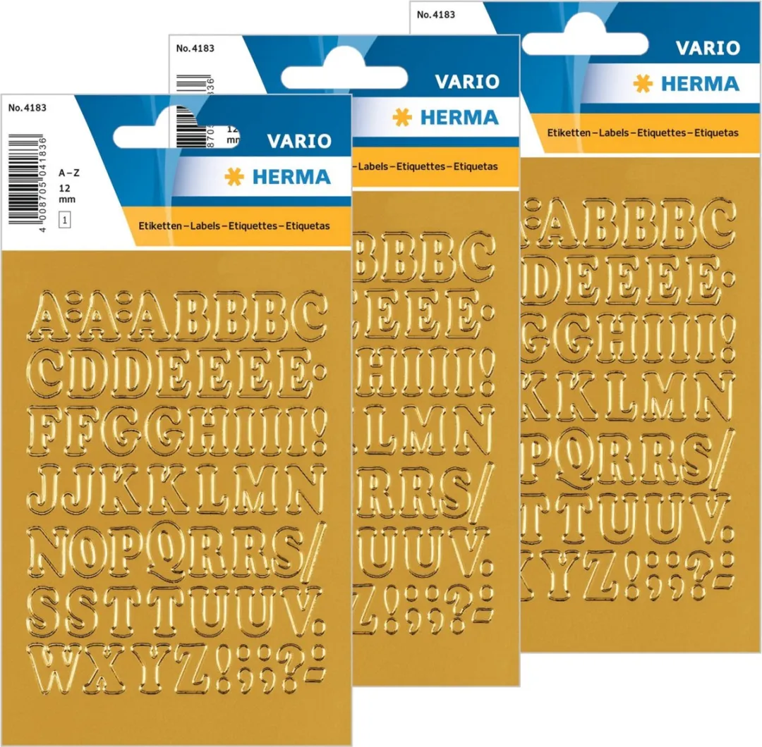 Herma Goudkleurige Alfabetstickers 12mm - 2 Stuks