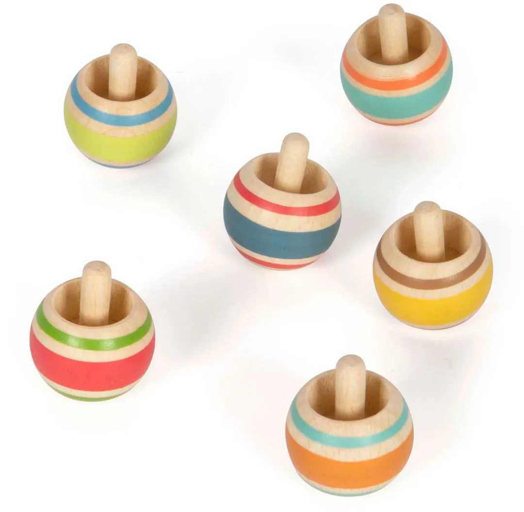 Small Foot Houten Tollen Gestreept - Set van 6