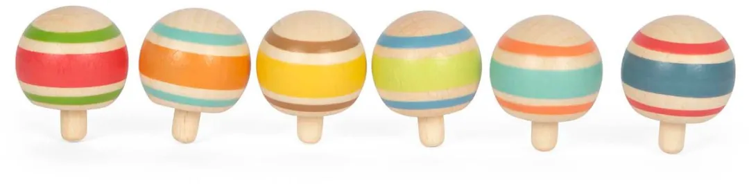 Small Foot Houten Tollen Gestreept - Set van 6