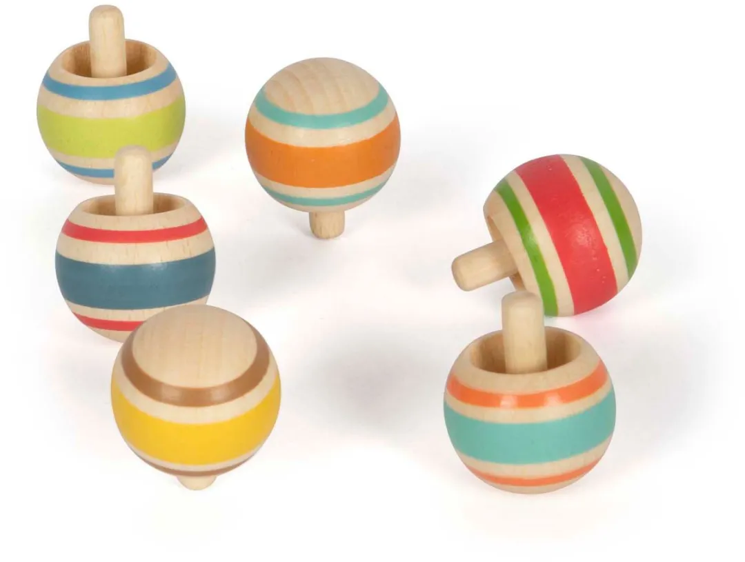 Small Foot Houten Tollen Gestreept - Set van 6