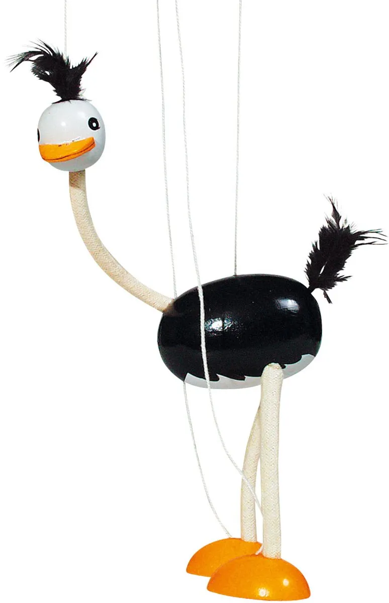 Goki Ostrich Marionet - Zwart-Wit SO104