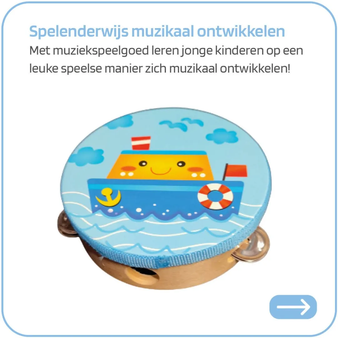 Jobber Toys Tamboerijn Houten Speelgoedinstrument - Willekeurige kleur
