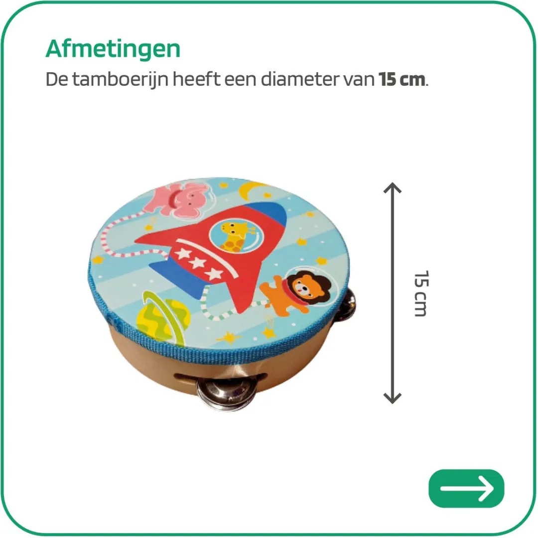 Jobber Toys Tamboerijn Houten Speelgoedinstrument - Willekeurige kleur