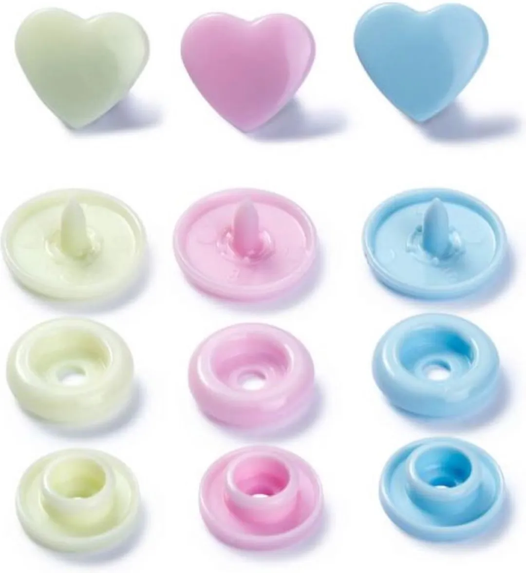Prym Love Color Drukknoppen Hart 12,4mm - Roze/Groen/Lichtblauw