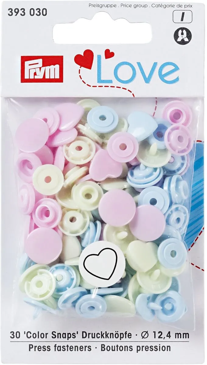 Prym Love Color Drukknoppen Hart 12,4mm - Roze/Groen/Lichtblauw