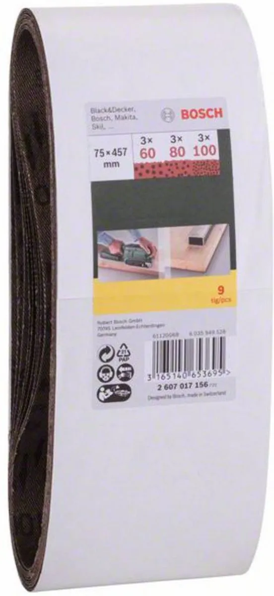 Bosch 9-delige Schuurbandset 74x457mm - Korrel 60/80/100
