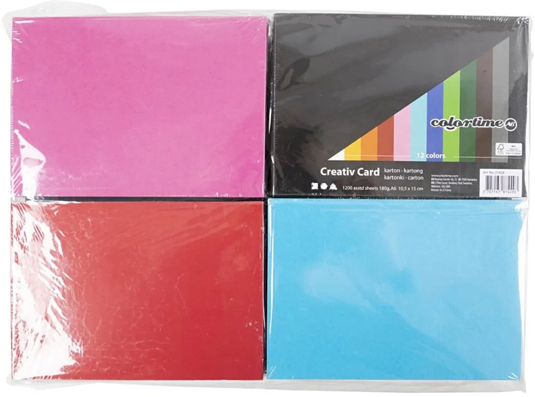 Colortime Gekleurd Karton A6 Multicolor - 12 Kleuren - 1200 Vellen