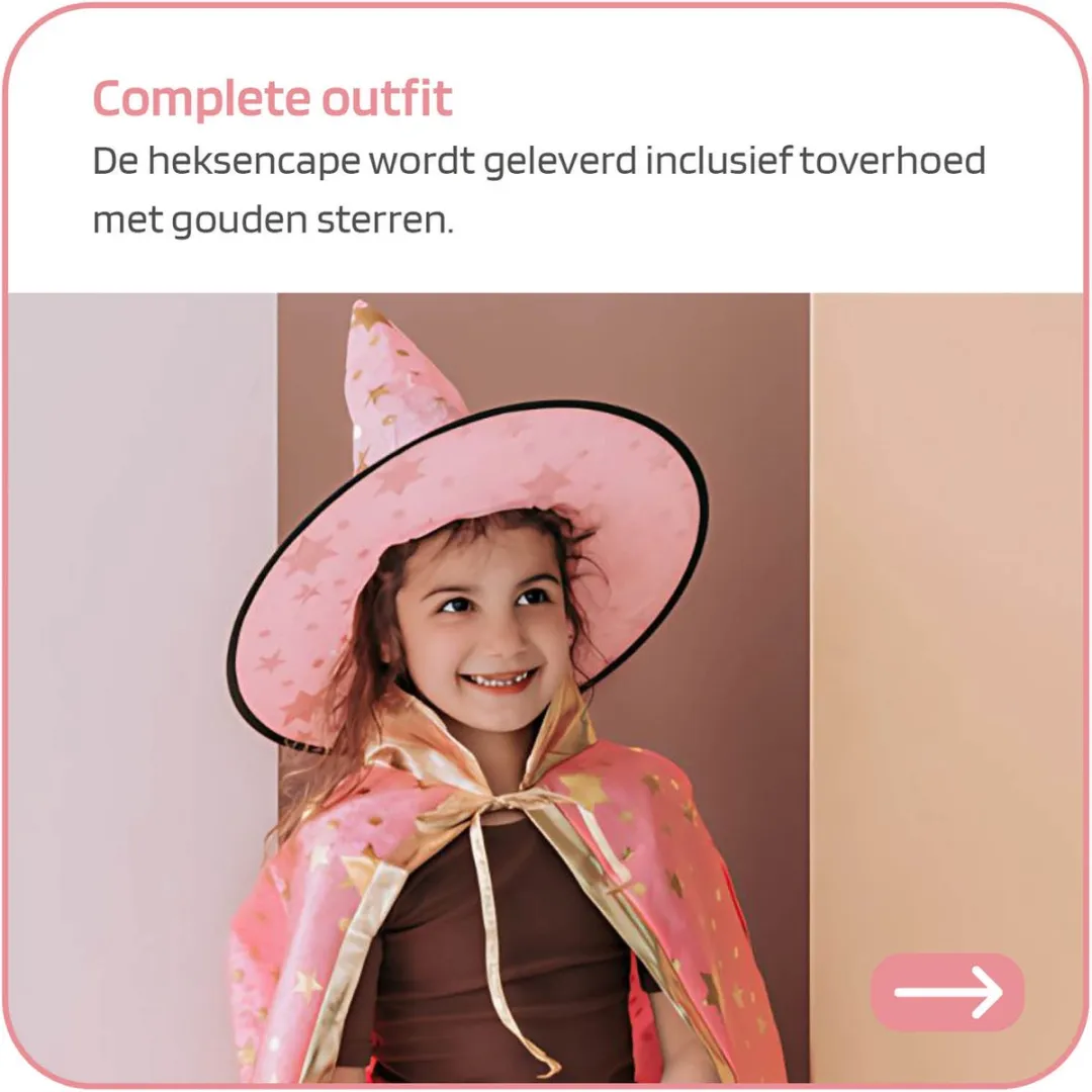 Jobber Toys Tovenaar Cape & Hoed Heks Verkleedset - 3-7 jaar - Oranje/Goud