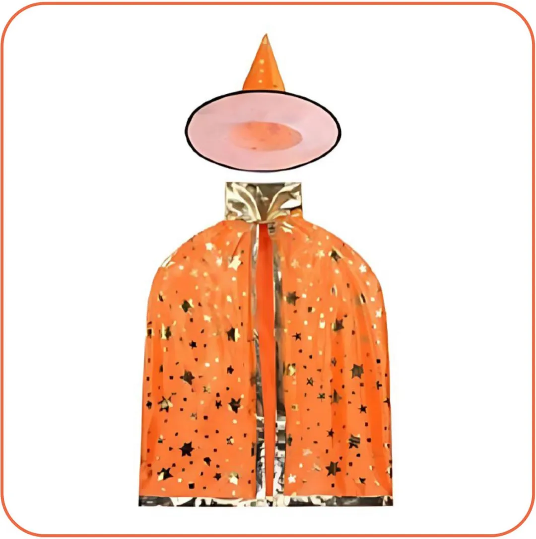Jobber Toys Tovenaar Cape & Hoed Heks Verkleedset - 3-7 jaar - Oranje/Goud
