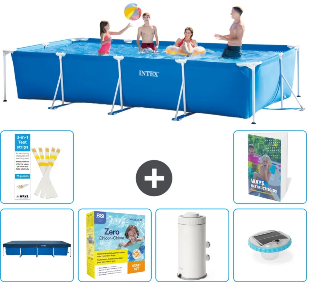 Intex Rechthoekig Frame Zwembad 450x220cm Blauw - 7-delig