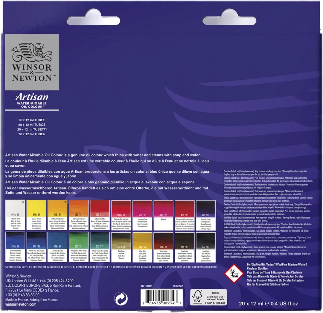 Winsor & Newton Artisan Water Mixable Olieverf Set 20x12ml