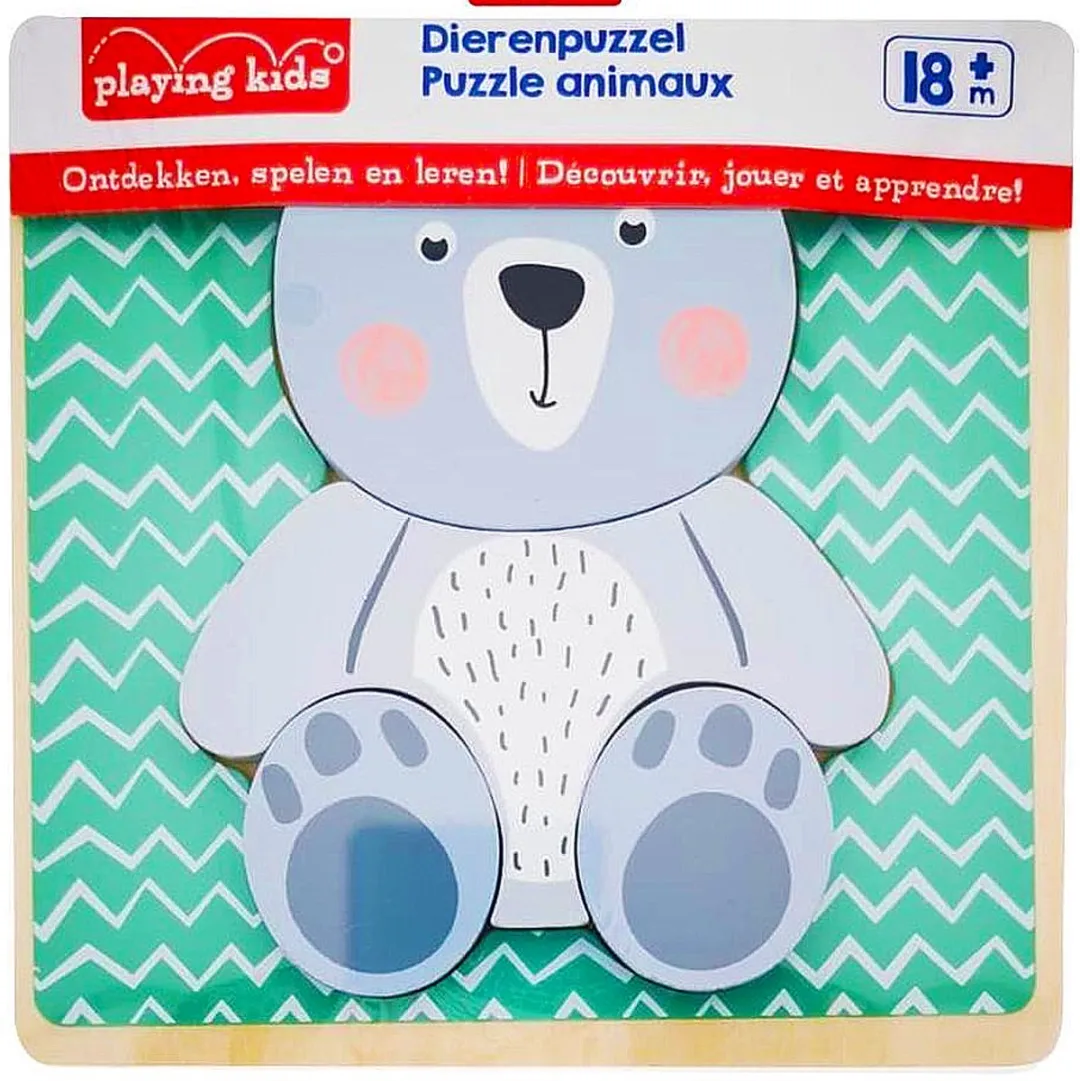 Playing Kids Houten Beer Legpuzzel 4 Stuks