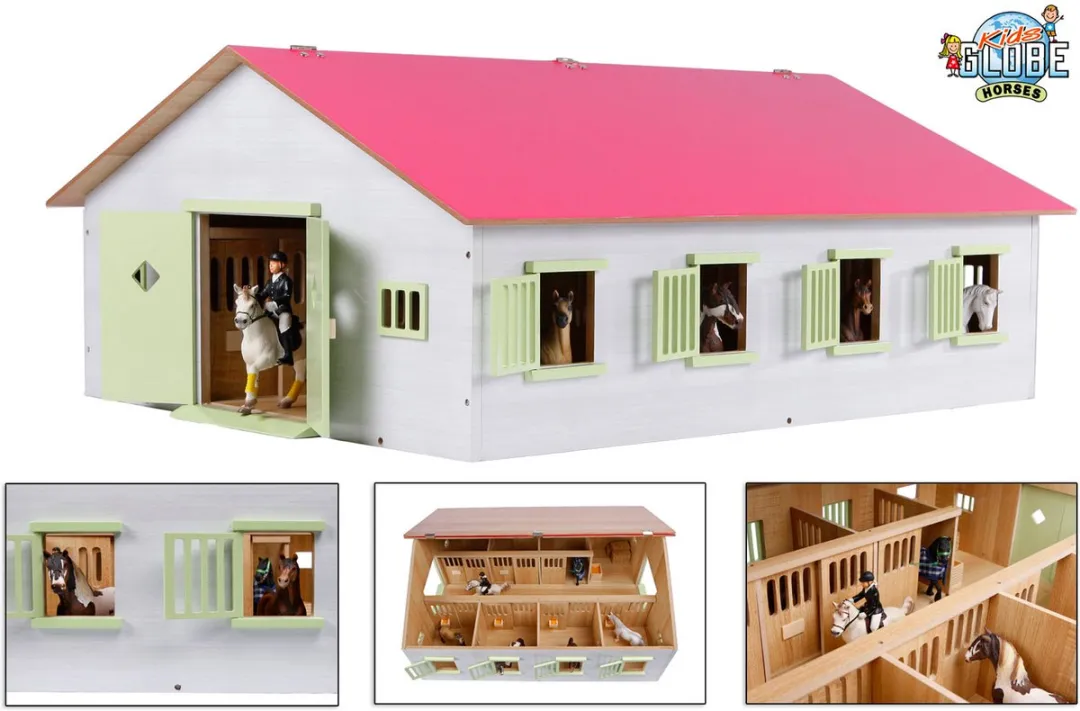 Kids Globe Paardenstal Roze - 7 Boxen met 1 Minipop