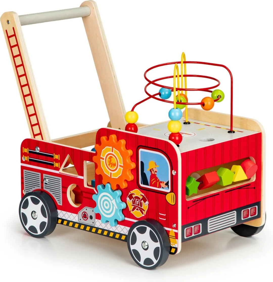 ECOTOYS Loopwagen Brandweer Houten Wagen