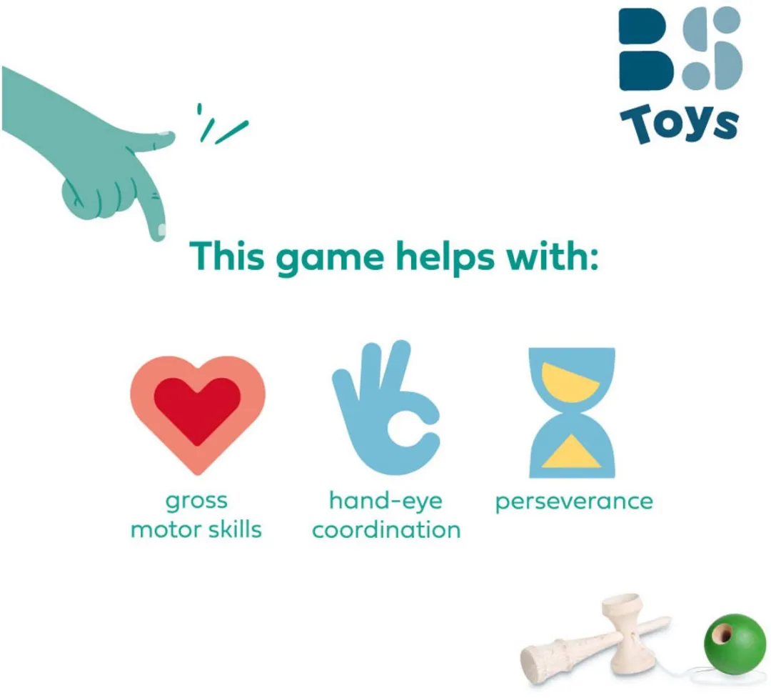 BS Toys Kendama GA299 Houten Behendigheidsspel - Groen - afbeelding 6 van 6