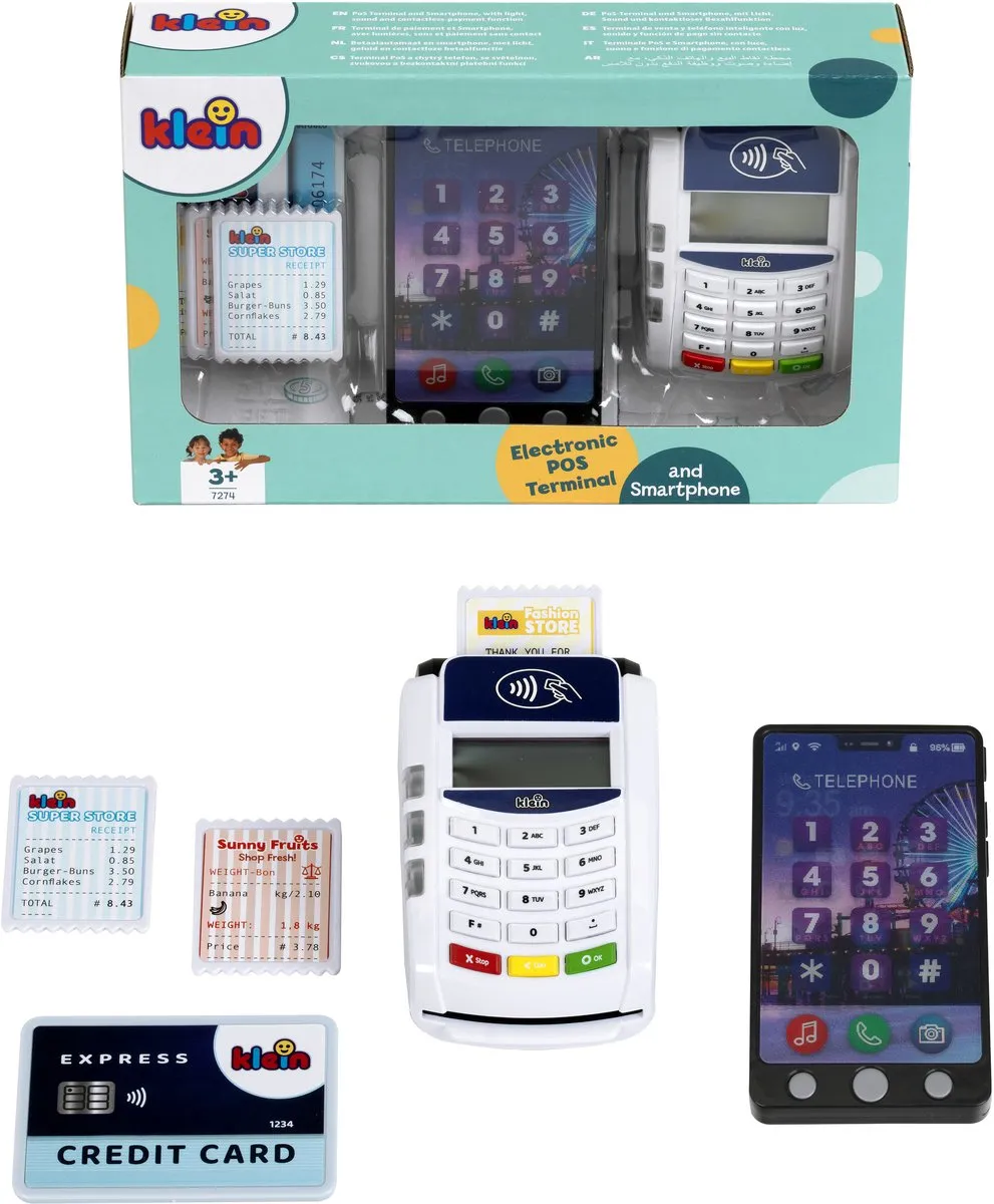 Klein Toys PoS-terminal & Smartphone Speelgoedset - 7-delig - Blauw/Wit