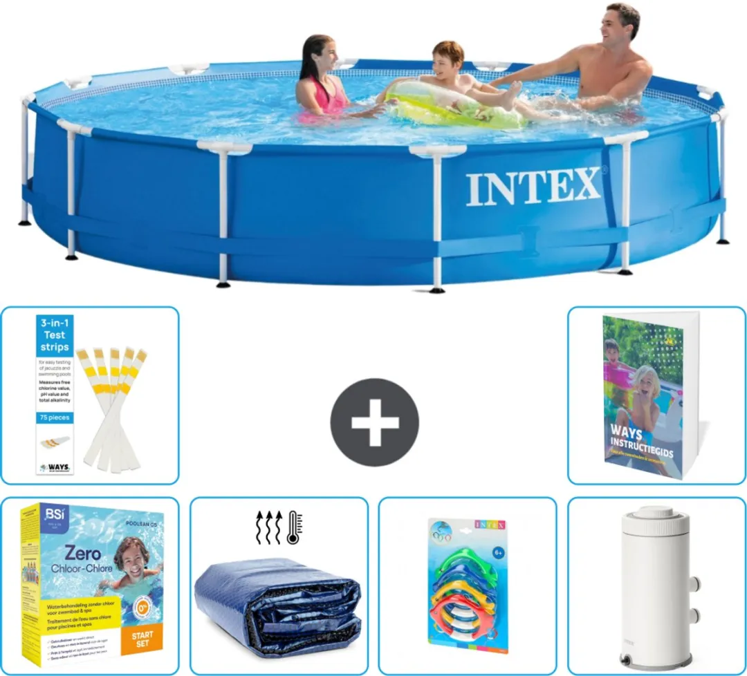 Intex 28210NP-Blauw Rond Frame Zwembad 366x76cm - Blauw - 7-delig