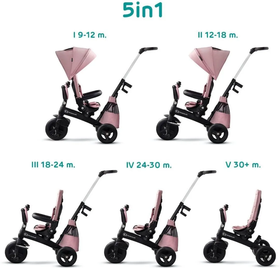 KinderKraft EASYTWIST Driewieler Roze - 360° Draaibare Zit