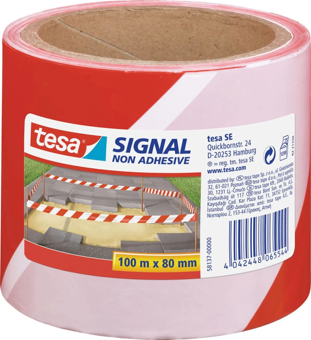 Tesa Afzetlint 2x 8cm x 100m Rood/Wit
