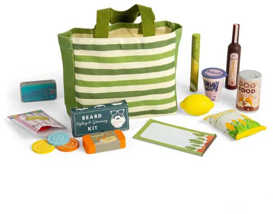 BIGJIGS Houten Boodschappen Speelset - 17 Stuks - Multicolor