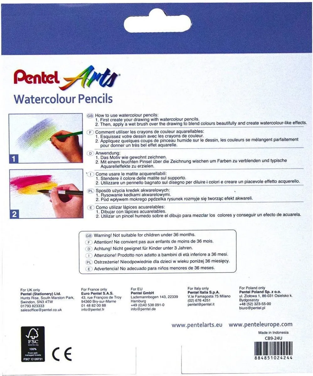 Pentel Aquarel Kleurpotloden - 24 Kleuren