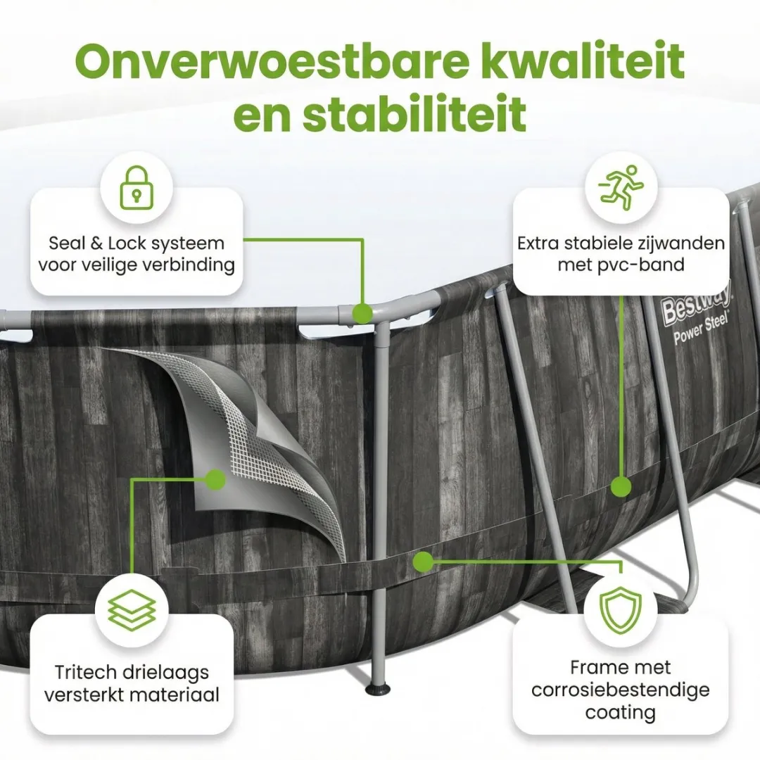 Bestway Ovaal Power Steel Zwembad 610x366x122cm - Grijs - 8-delig