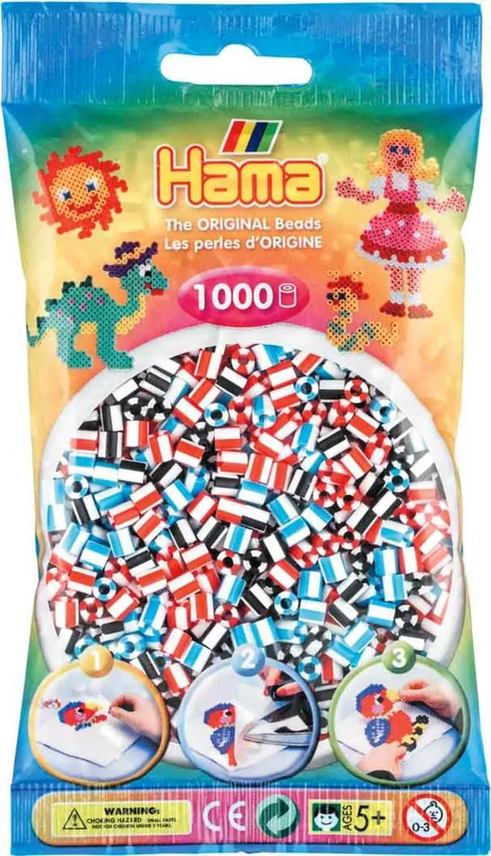 Hama Midi Strijkparels 1.000 Stuks - Rood/Wit/Zwart/Blauw/Wit