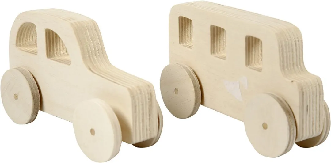 Creativ Company Creotime Auto's Hout 12x6cm - 2 Stuks