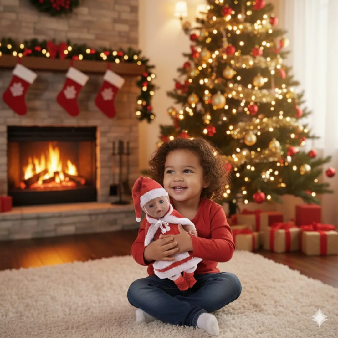Happy U Kids Kerst Outfit Babypop - Rood Jurkje met Mantel & Muts