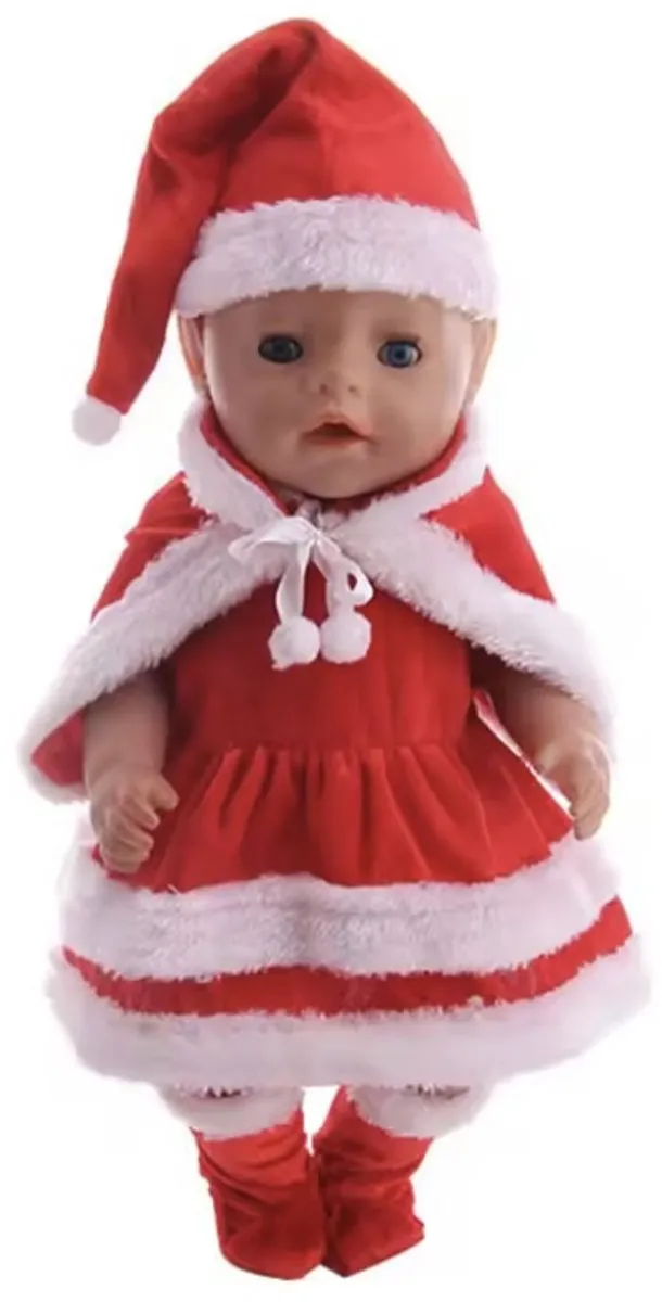 Happy U Kids Kerst Outfit Babypop - Rood Jurkje met Mantel & Muts