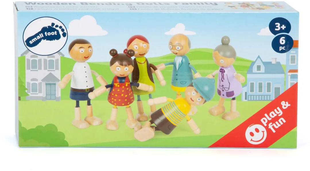 Small Foot Houten Poppenhuis Familie Buigbaar - 6 Poppen & 6 Meubels - Multi