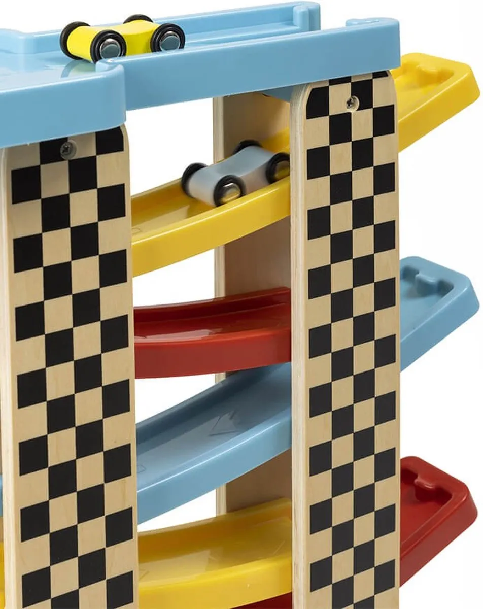 Eurekakids Race Ramp Hout Racebaan - 41x30cm - 7 Auto's
