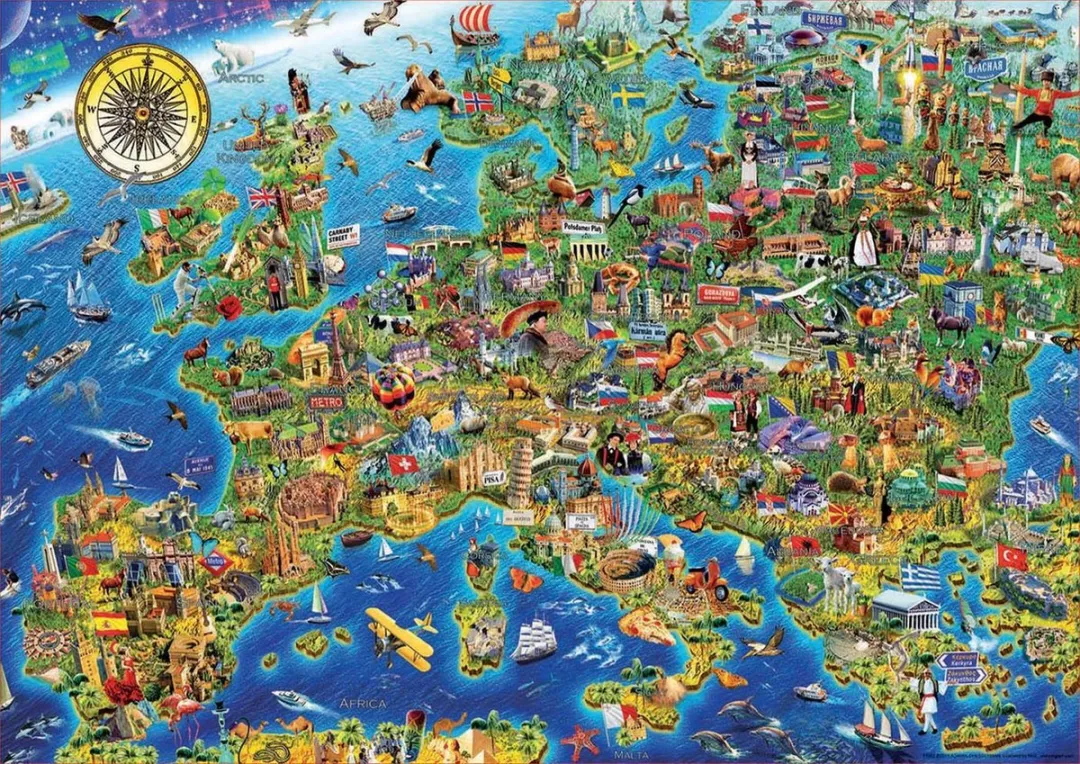 Educa Grappige Landkaart van Europa Legpuzzel 500 Stuks - Meerkleurig