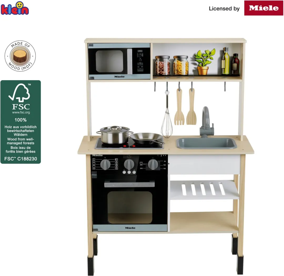 Theo Klein Miele Houten Speelgoedkeuken 70x30x91cm - Licht/Geluid - Hout/Zwart