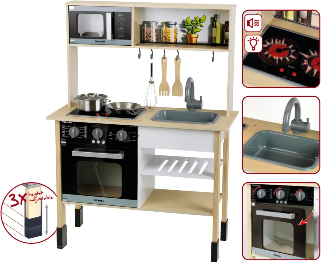 Theo Klein Miele Houten Speelgoedkeuken 70x30x91cm - Licht/Geluid - Hout/Zwart