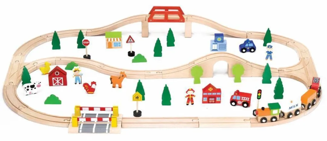 Viga Toys Houten Trein Set 90-delig - Universele rails