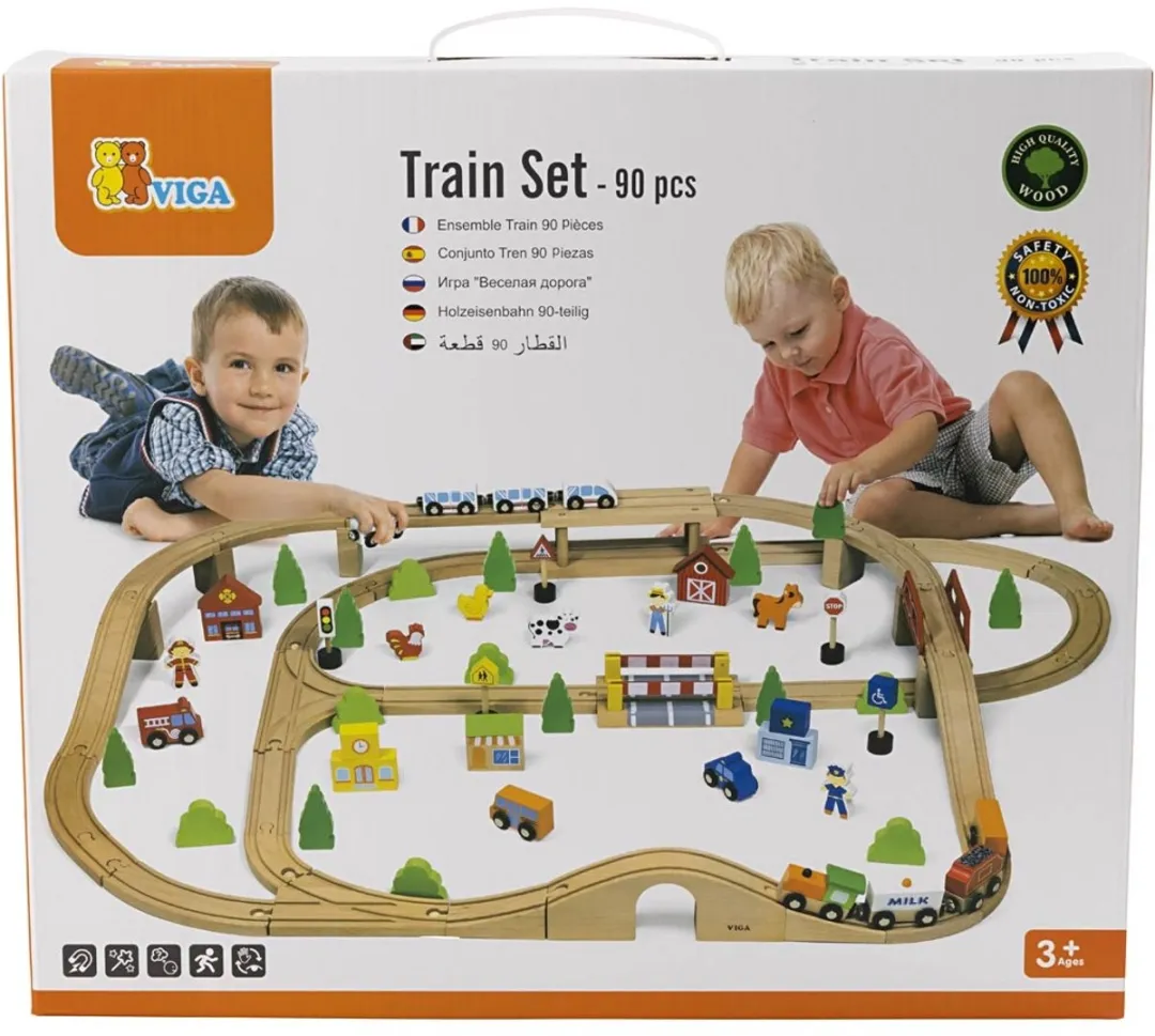 Viga Toys Houten Trein Set 90-delig - Universele rails