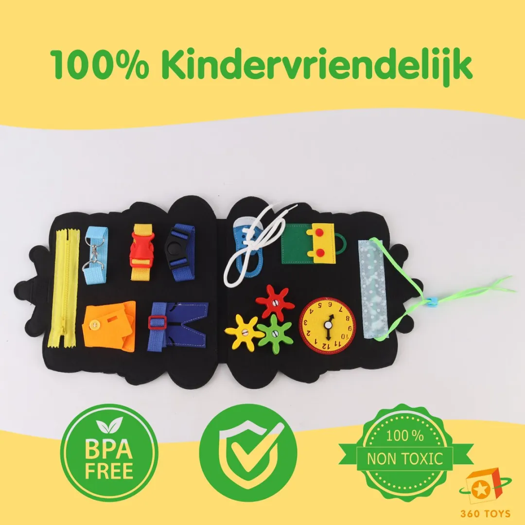 360 Toys® - Busy Board Tijger - Bevat 2 Speelvelden - STEM Speelgoed - Babyspeelgoed 6 maanden - Montessori Speelgoed