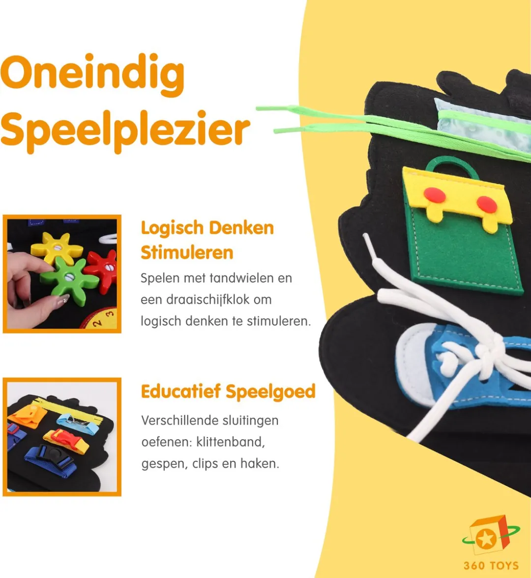 360 Toys® - Busy Board Tijger - Bevat 2 Speelvelden - STEM Speelgoed - Babyspeelgoed 6 maanden - Montessori Speelgoed