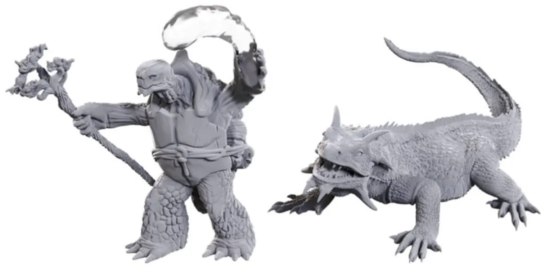 Wizkids D&D Nolzur's Marvelous Miniatures Tortle & Wild Shape Giant Lizard - Grijs