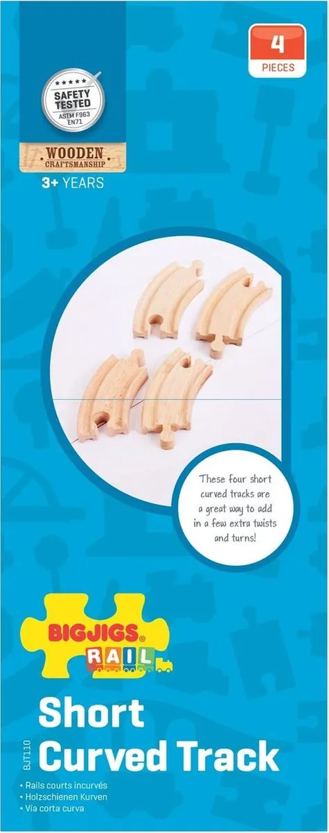 BIGJIGS Rail Houten Treinbaan Bochten 4 Stuks - Multi