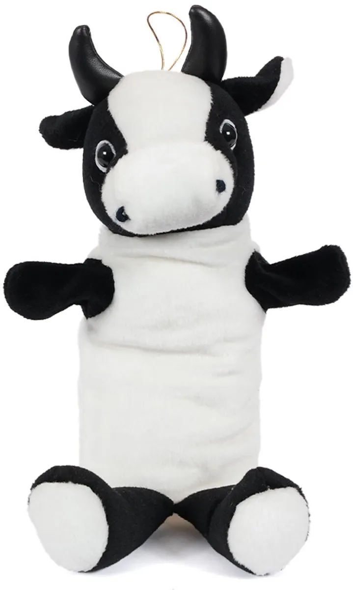 PIA Soft Toys Koe Handpop 30cm - Zwart/Wit