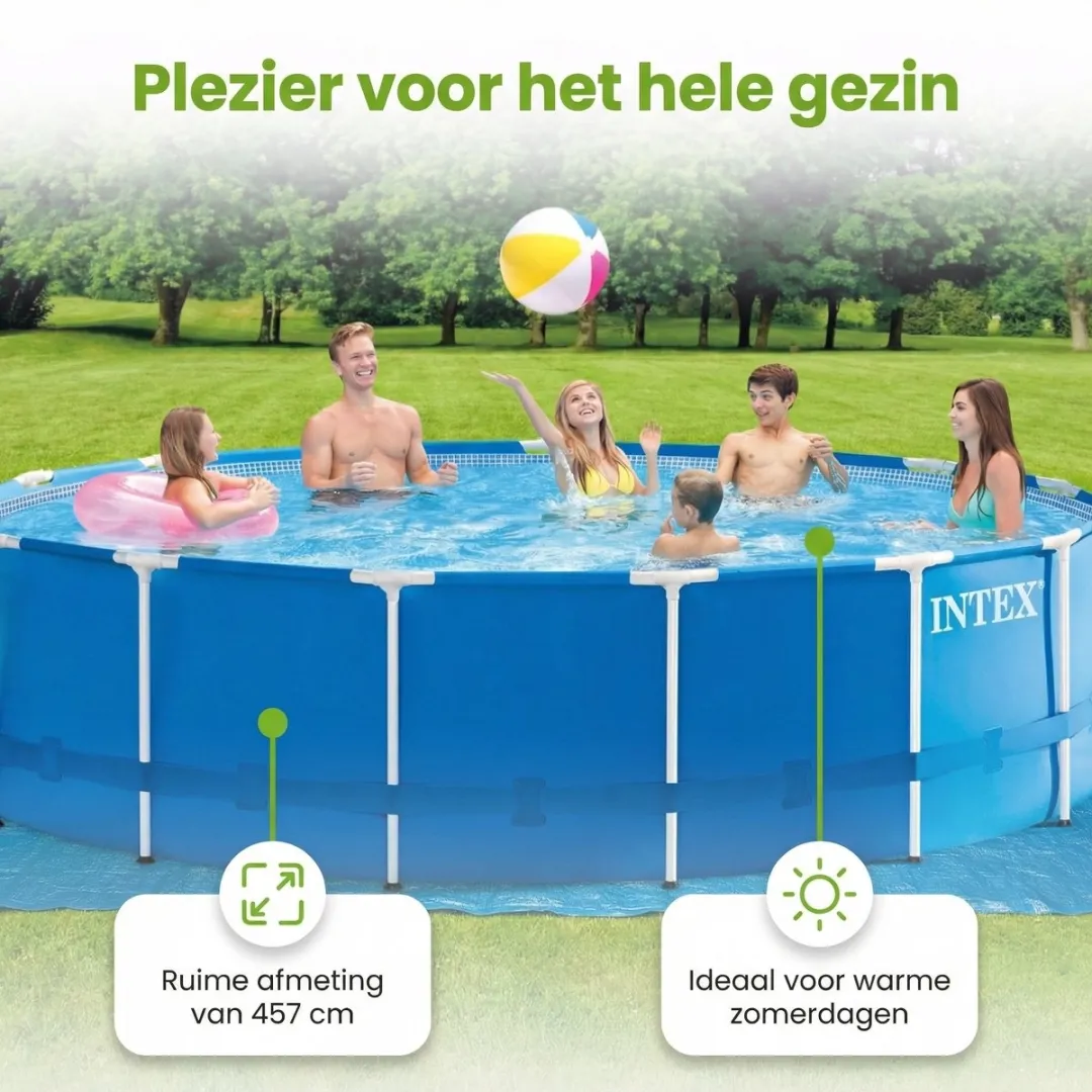 Intex 28242GN-Blauw Rond Frame Zwembad 457cm - Blauw - 8-delig