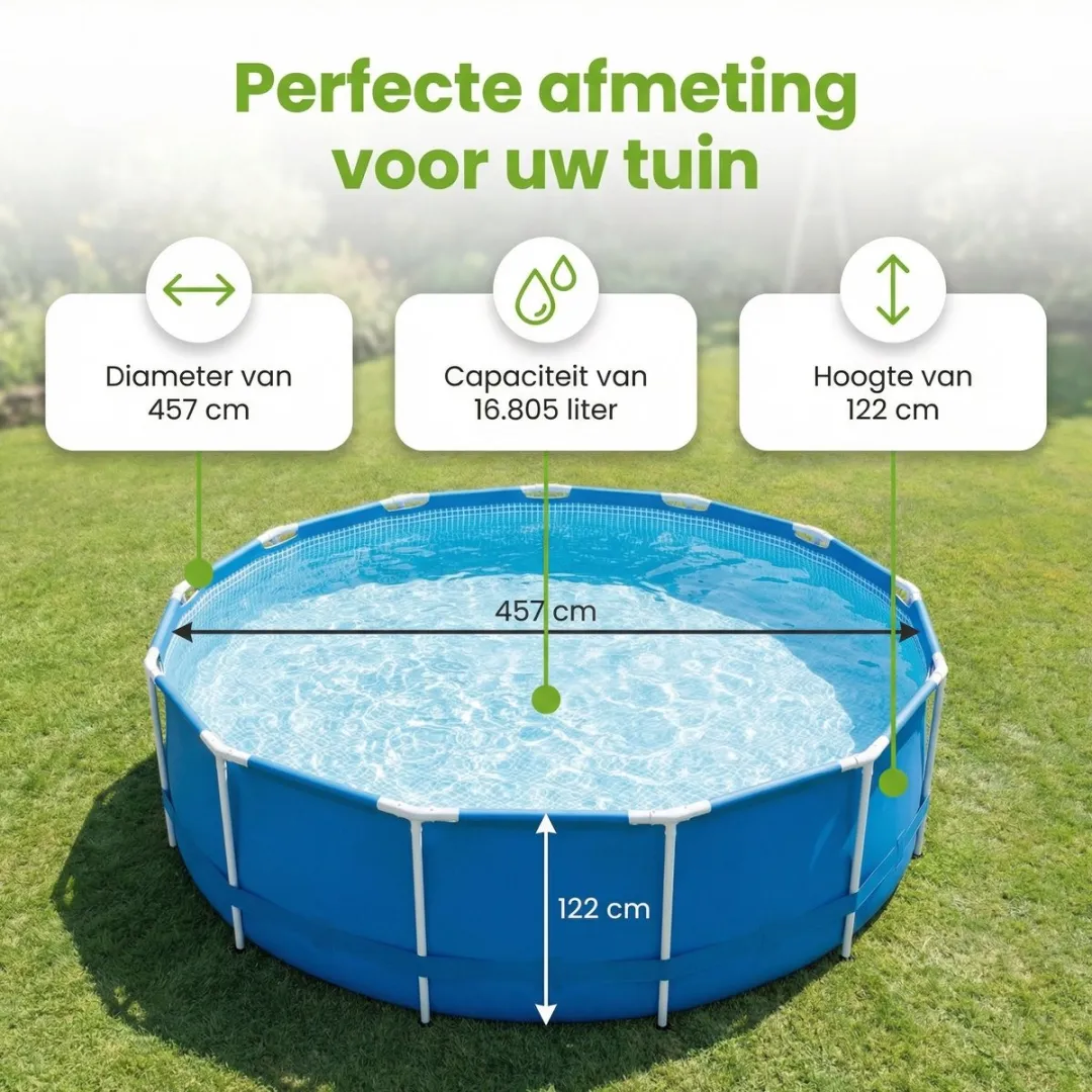 Intex 28242GN-Blauw Rond Frame Zwembad 457cm - Blauw - 8-delig