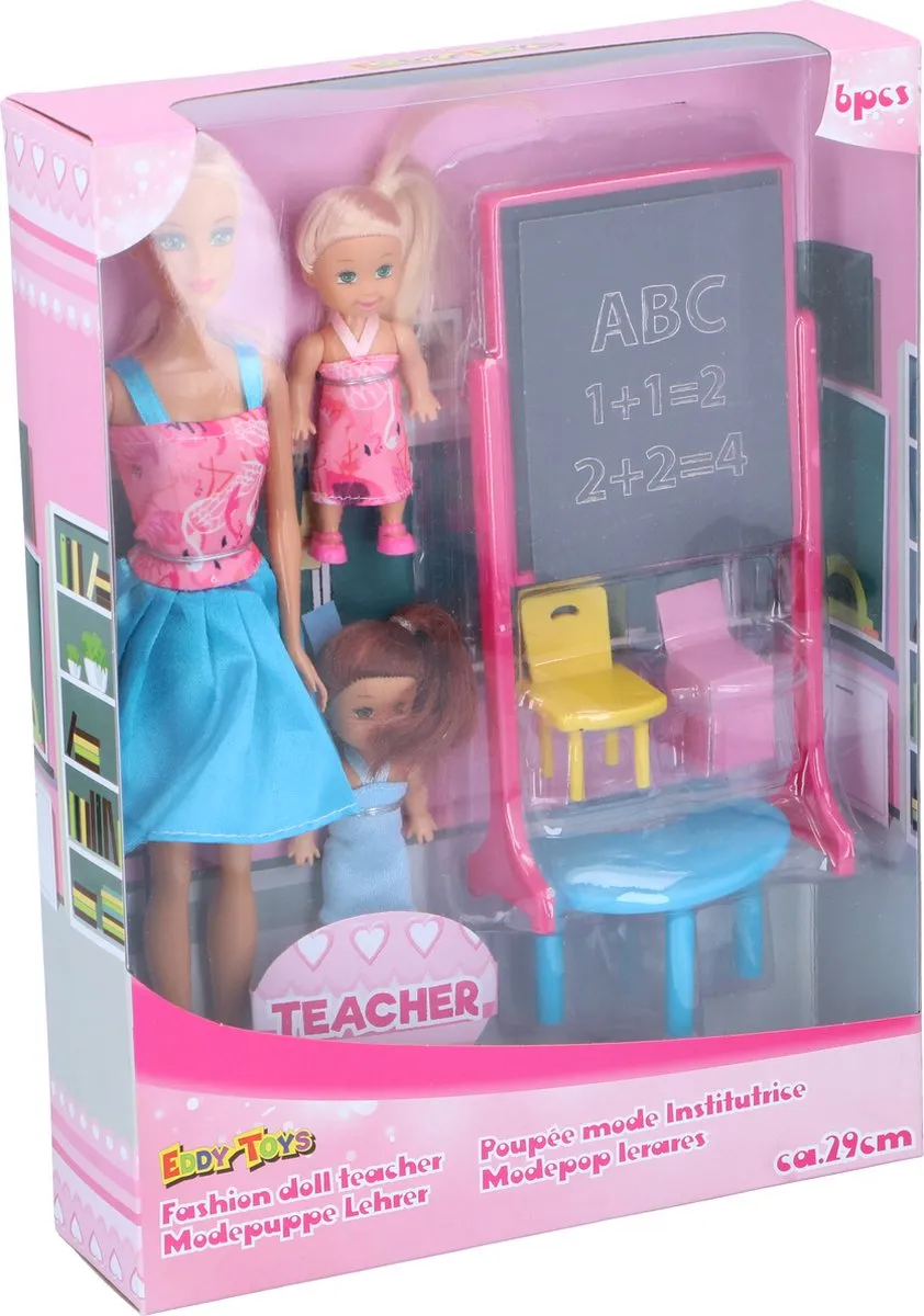 Eddy Toys Poppen Set School - 3 Stuks 29cm - o.a. schoolbord