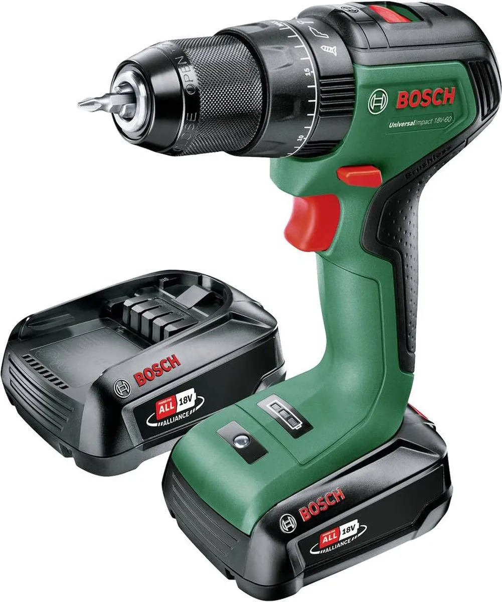 Bosch UniversalImpact 18V-60 - Accuklopboorschroevendraaier - Met 2x 18 V Li-Ion accu (2,0 Ah) en 1-uurslader