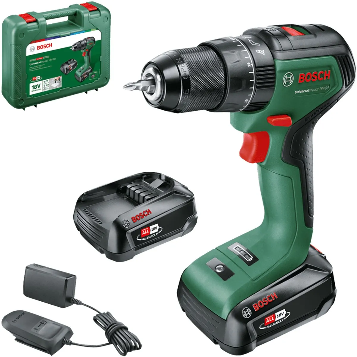 Bosch UniversalImpact 18V-60 - Accuklopboorschroevendraaier - Met 2x 18 V Li-Ion accu (2,0 Ah) en 1-uurslader