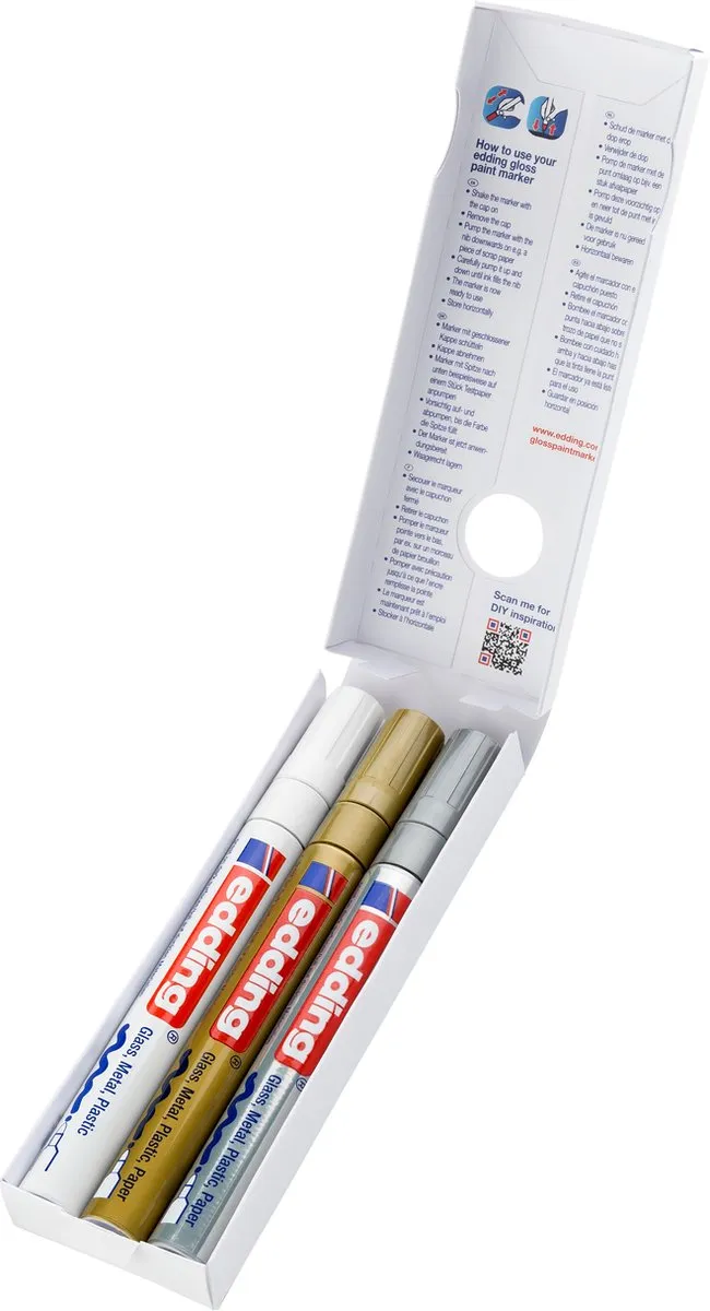 edding 750/3 S Metallic Lakmarker Set - 3 Stuks - Wit/Goud/Zilver