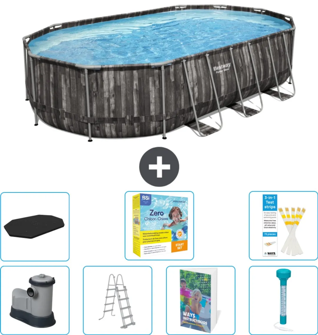 Bestway Ovaal Power Steel Zwembad 610x366x122cm - Grijs - 20.241L