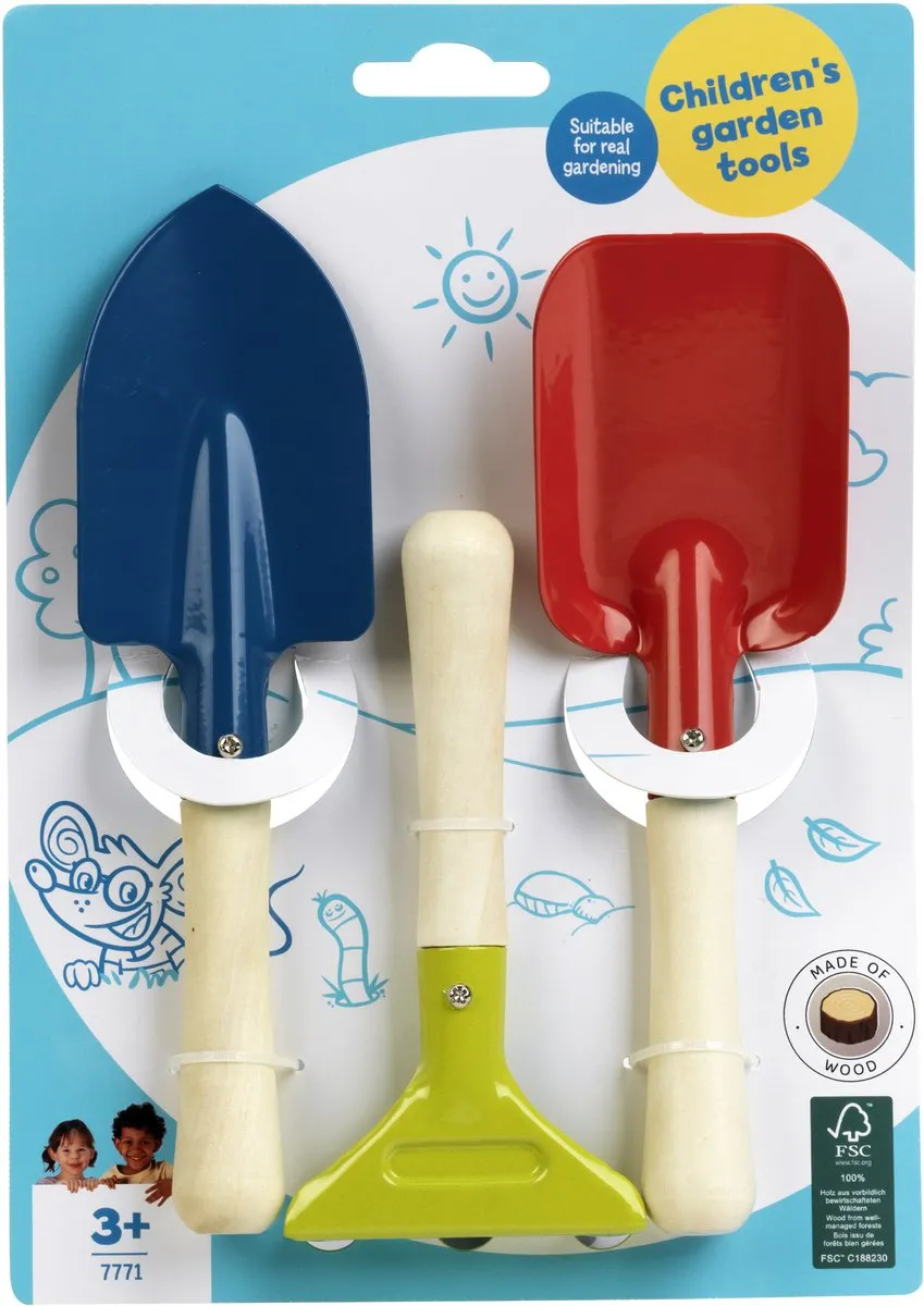 Klein Toys Tuingereedschapset 7771 - Schop Schep Hark - Groen/Rood/Blauw